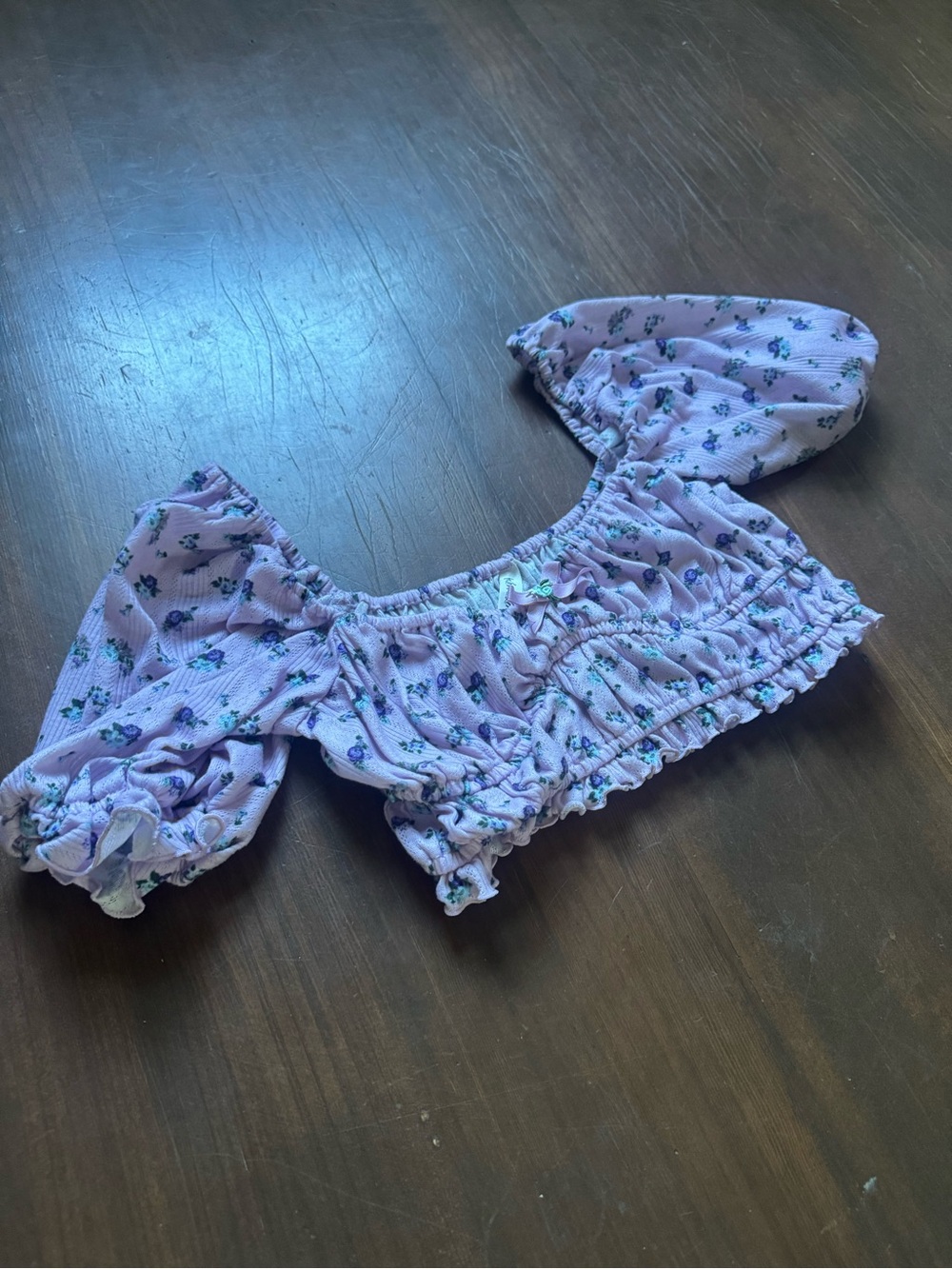 For Love & Lemons Lavender Floral Puff-Sleeve Crop Top